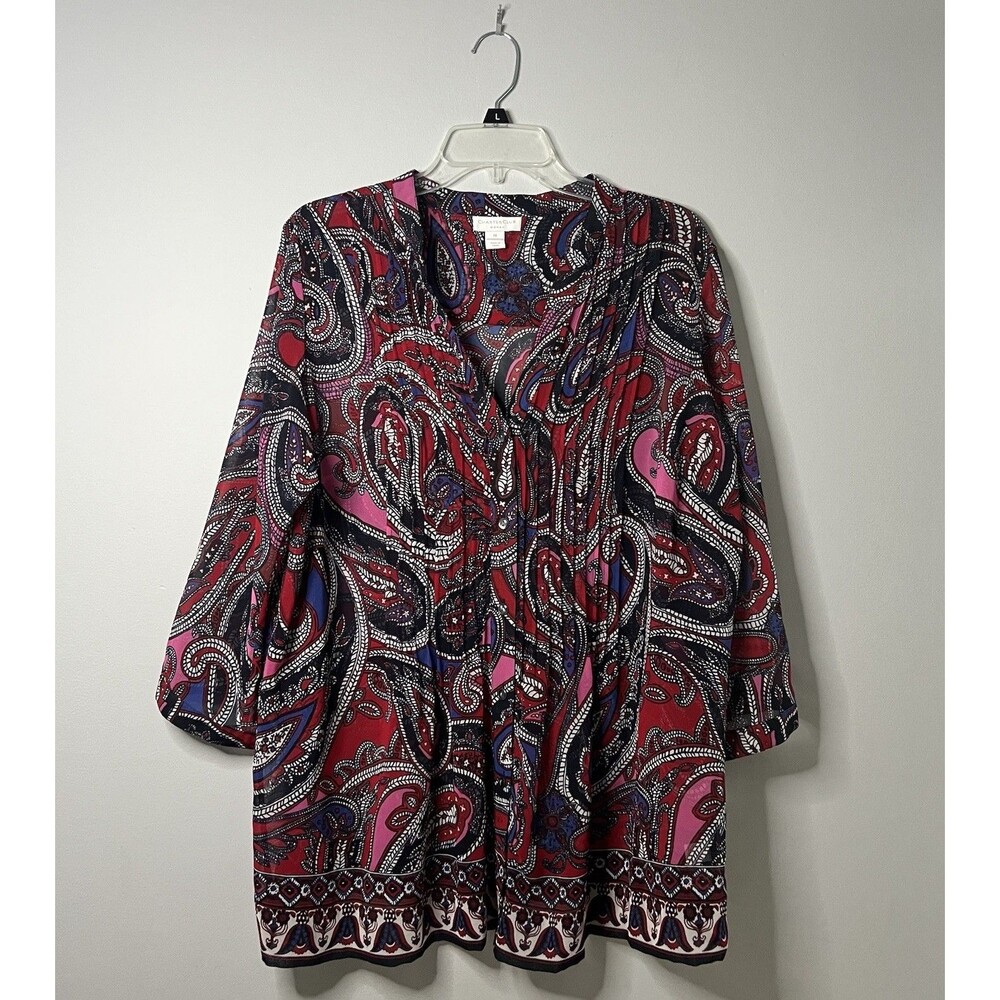 Charter Club Relaxed Women’s Blouse Button‎ Up Shirt Size 1X Paisley Pleated